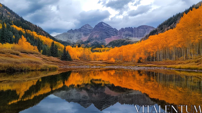 AI ART Vibrant Fall Colors Reflecting in Tranquil Lake with Mountain Background