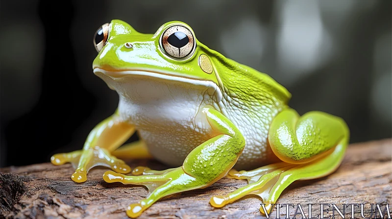 Green Frog Perched Close-Up AI Image