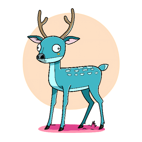 Blue Cartoon Deer on Transparent Background with Yellow and Pink Elements