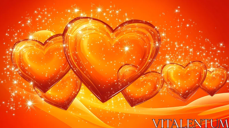 Radiant Heart Sparkles on Orange Canvas AI Image