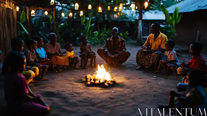 African community around the campfire AI Image