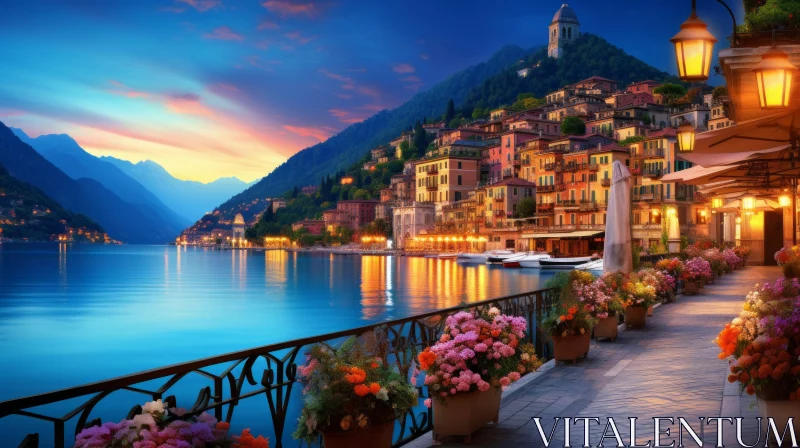 Captivating Lake Como Dusk: A Serene View of Italy's Natural Beauty AI Image