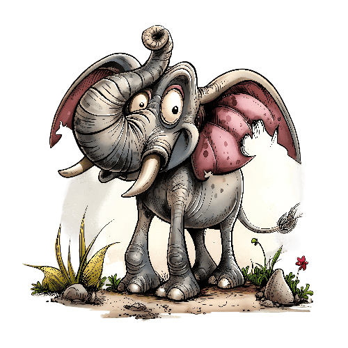 Charming Cartoon Elephant on a Tranquil Grass Patch