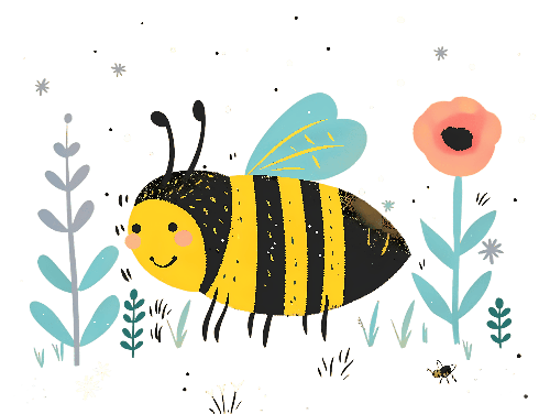 Cheerful Bee Illustration in Spring Setting POD Design