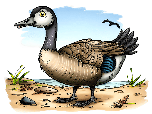 Colorful Goose Cartoon on Beach - Nature T-Shirt Design