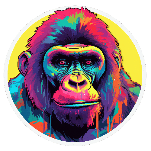 Colorful Pop Art Gorilla Illustration on Transparent Background