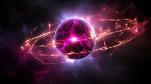 Cosmic Glowing Atom - A Captivating 3D Abstract Artwork
