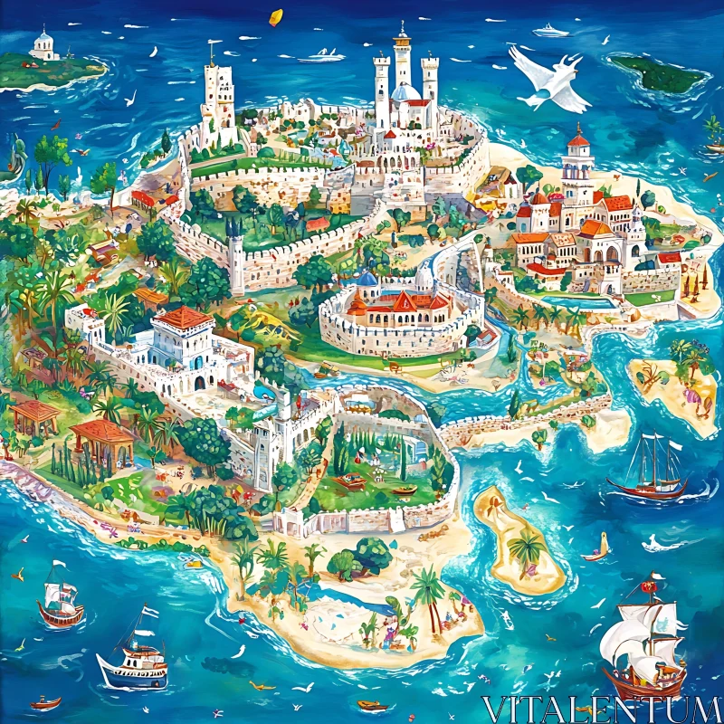 AI ART Fortified Island Illustration