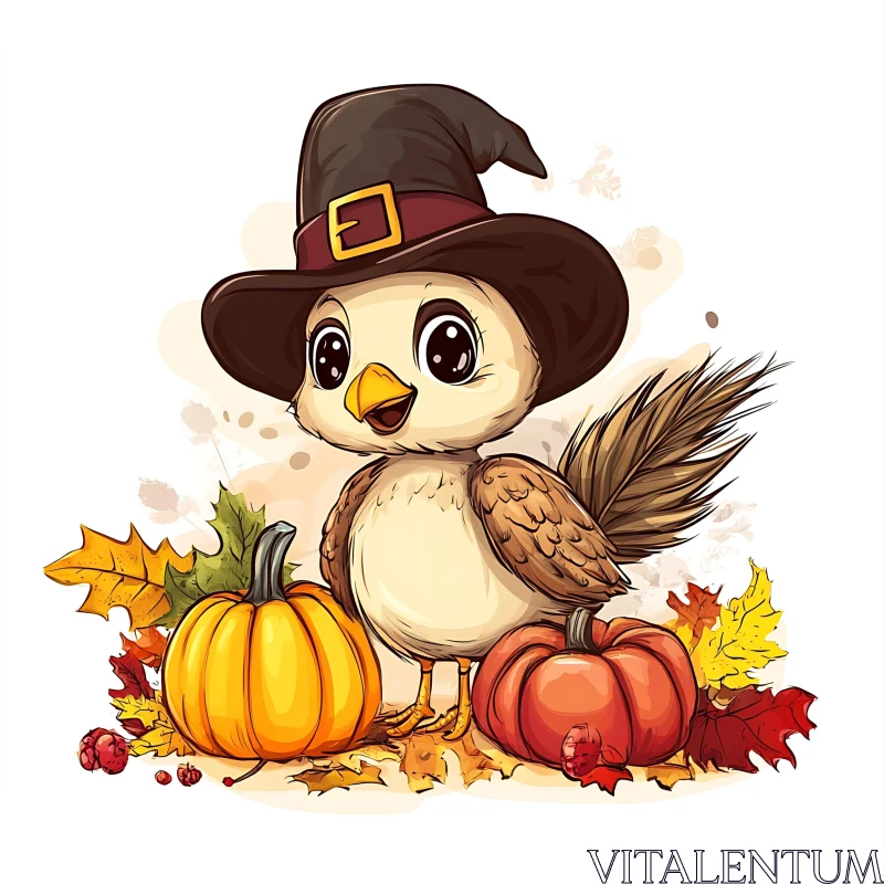 Autumn Bird with Pumpkins AI Image