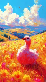 Colorful Duck in Flower Meadow