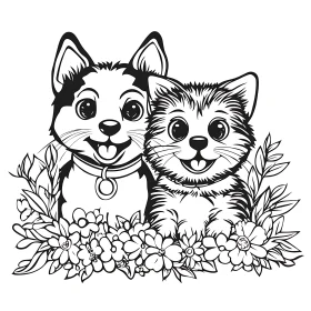 Charming Pet Companions in Line-Art