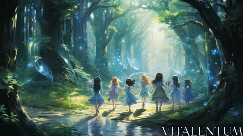 AI ART Enchanting Forest Scene with Beautiful Girls