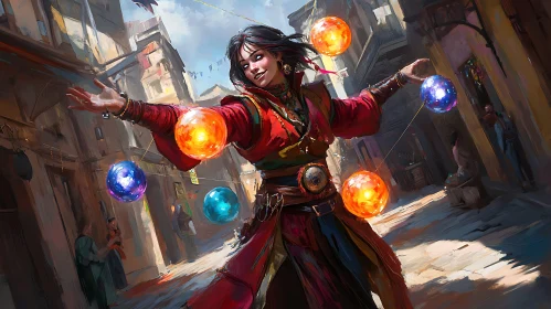 Woman Juggling Orbs on the Street