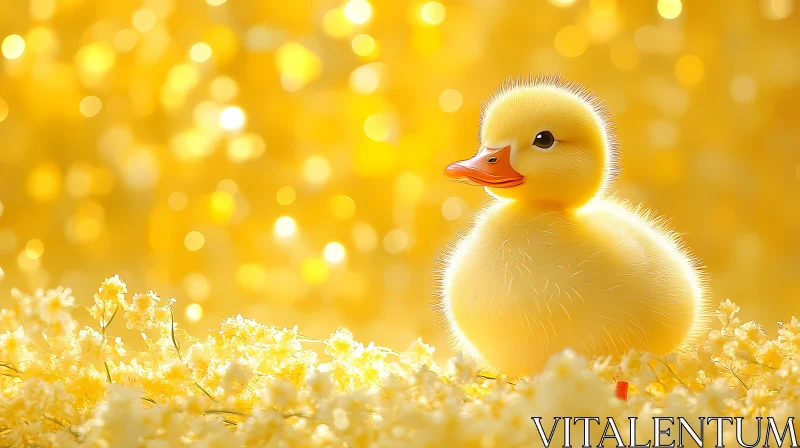 Adorable Duckling in Golden Surroundings AI Image