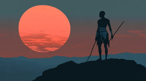 Tribal Warrior Silhouette on Hill