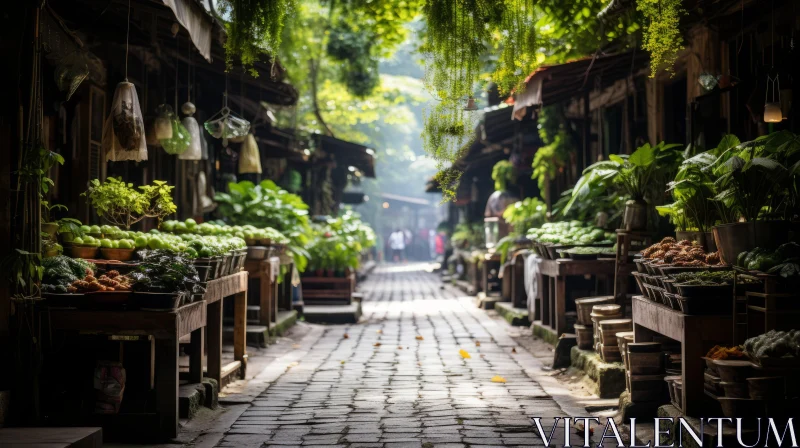 Lush Scenery of a Produce-Filled Alley - Urban Life in Eco-Friendly Cityscape AI Image