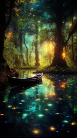 Mysterious Lake with Glowing Stars and Trees | Exotic Fantasy Landscape