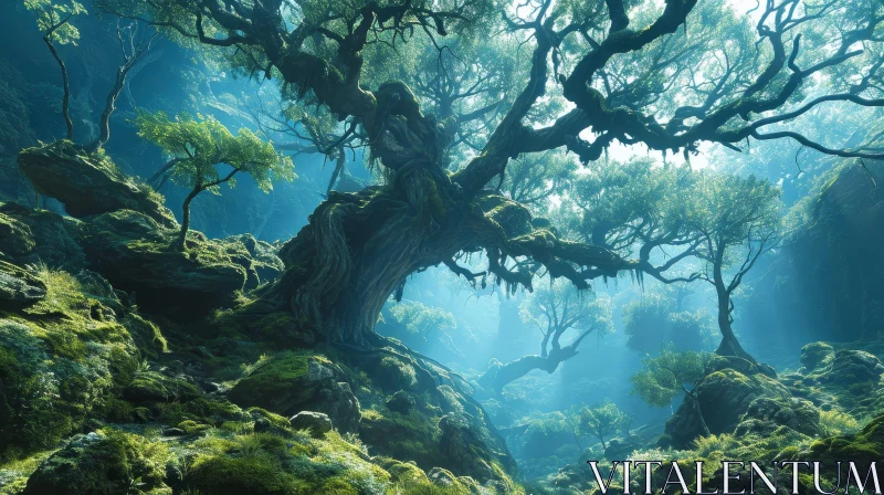Mystical Forest Digital Painting - Enchanting Greenery AI Image