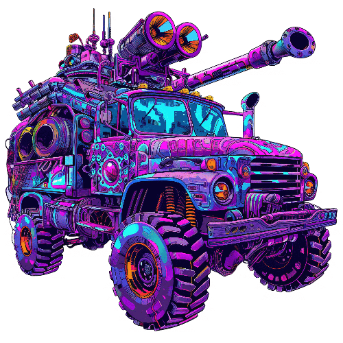 Post-Apocalyptic Truck Illustration with Mounted Cannon POD Design