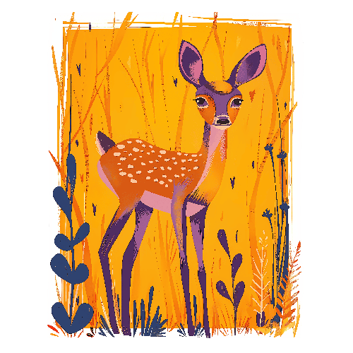 POD Design Purple Deer Amidst Floral Wilderness on Orange Canvas