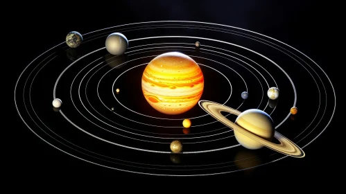 Solar System Artwork: Realistic Depiction with Precisionist Lines