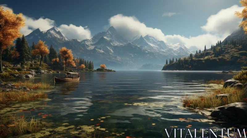 Tranquil Alpine Lake Amidst Autumn Mountains AI Image