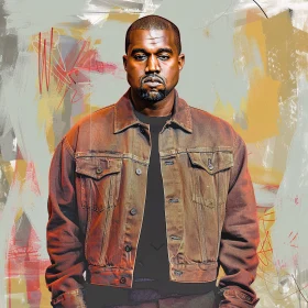 Abstract Art of Kanye West in a Brown Jacket