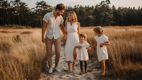 Happy Family Stroll in Nature