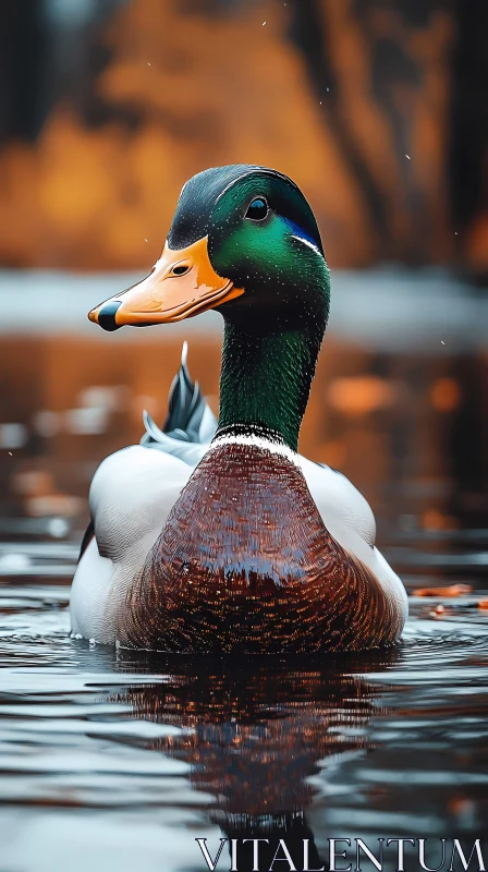 Elegant Mallard in Autumn Setting AI Image