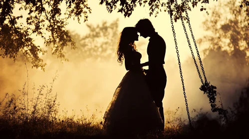 Silhouette of Loving Couple at Dusk