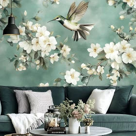 Stunning Hummingbird and White Flowers Wall Art