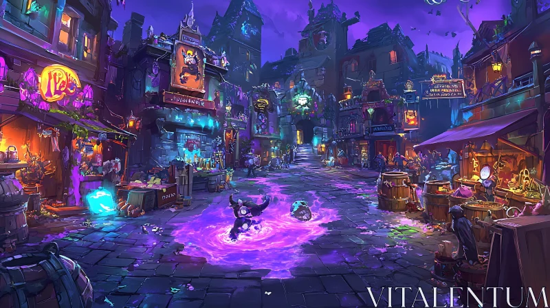 Magical Town at Night AI Image