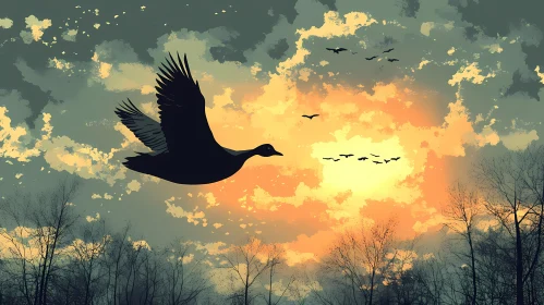 Sunset Bird Silhouette Art