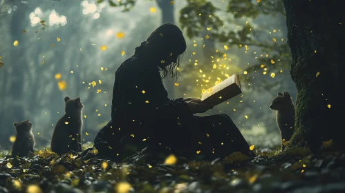 Forest Reader with Cats