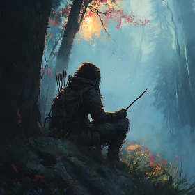 Hunter with Spear in Forest