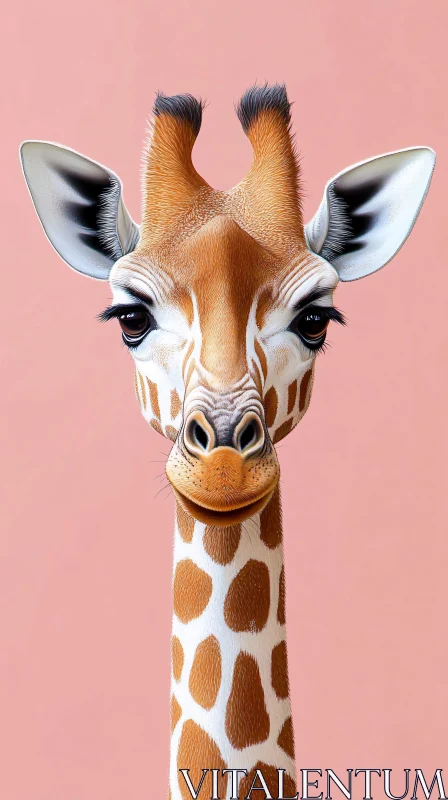 Gentle Giraffe Against Soft Pink AI Image