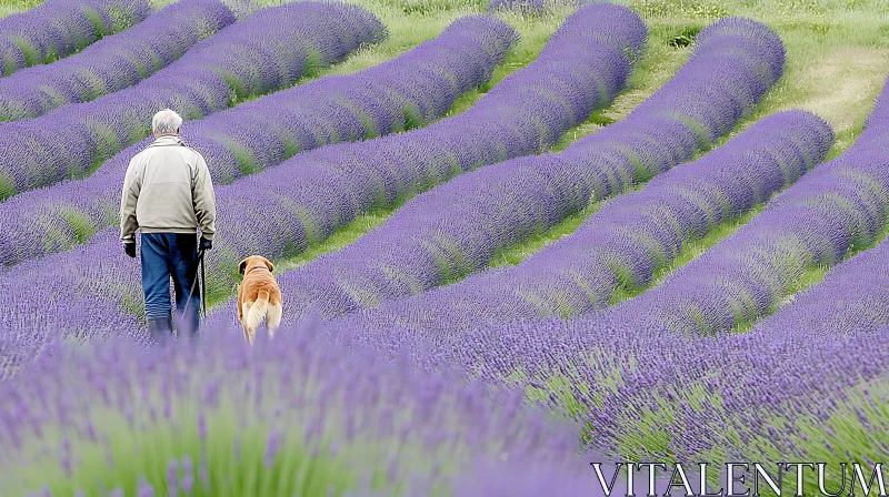 Serenity of Lavender Fields Walk with Dog AI Image