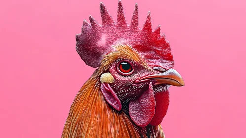 Animal Art: Rooster Head on Pink