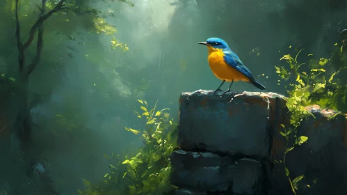 Forest Beauty: Blue and Yellow Bird