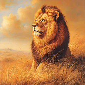 Lion in Golden Field