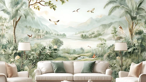Peaceful Landscape Mural in Home Interior
