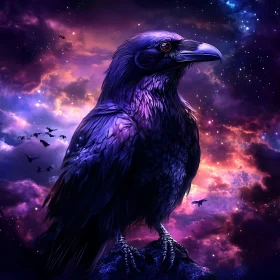 Celestial Raven Perched at Night