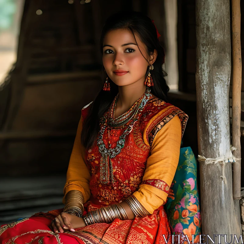 Serene Woman in Traditional Attire AI Image