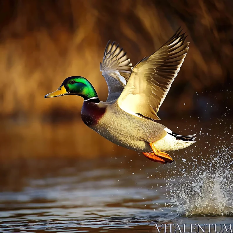 Duck Flying Over Water AI Image