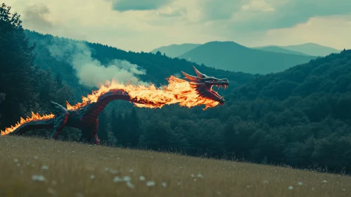 Dragon Ablaze in Mountainous Terrain