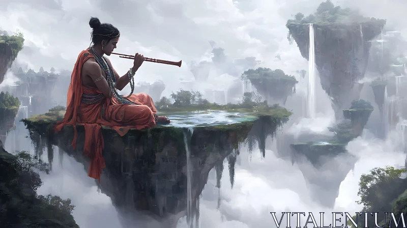 Serene Flute Melody on Floating Island AI Image