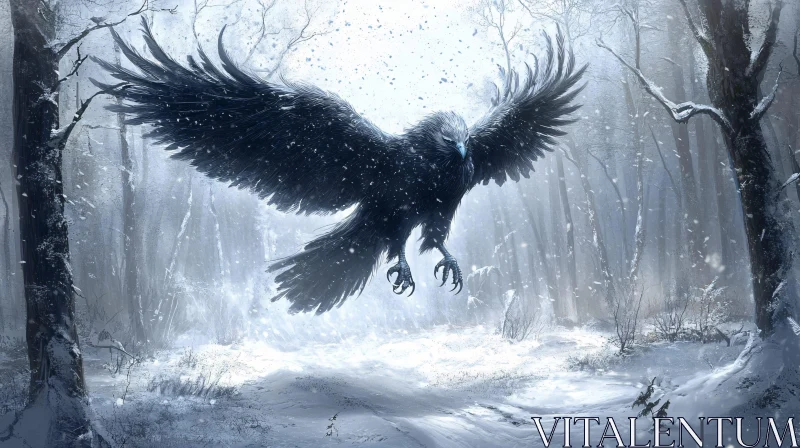 Winter Raven in Flight Art AI Image