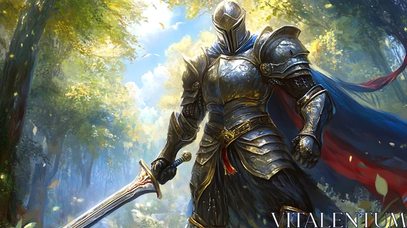 AI ART Armored Knight in Sunlight Forest