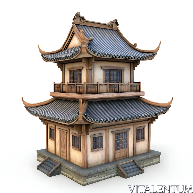 Two-Story Asian Temple Model AI Image