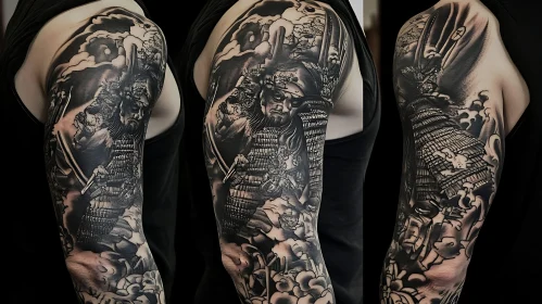 Monochromatic Tattoo of a Samurai Warrior